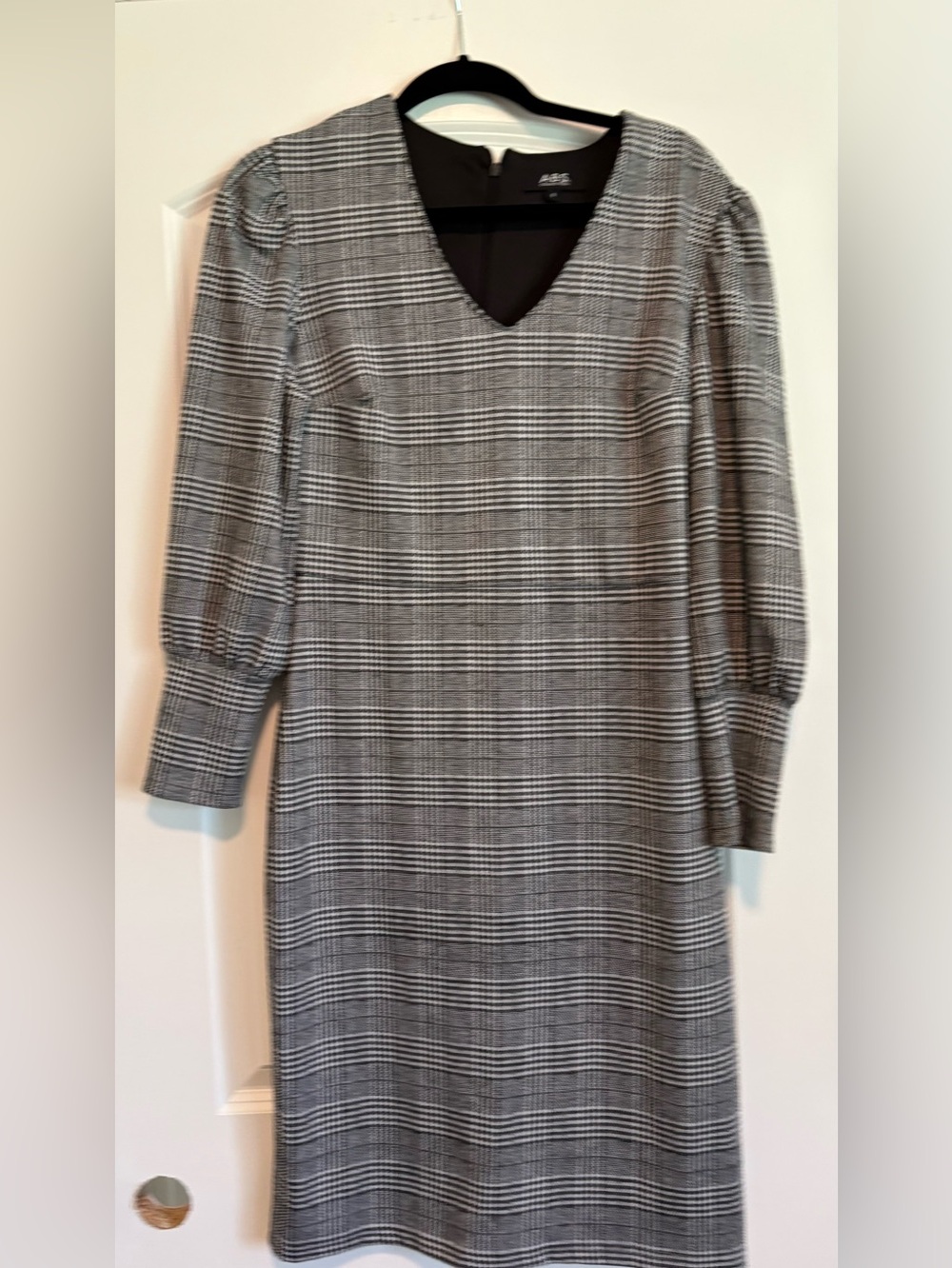 ABS Collection Plaid Glen Check Puff Sleeve Sheath Dress Size 4